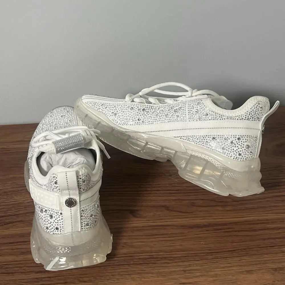 Steve Madden Women’s Size 10 White Rhinestone Crystal Chunky Sneakers NWOB